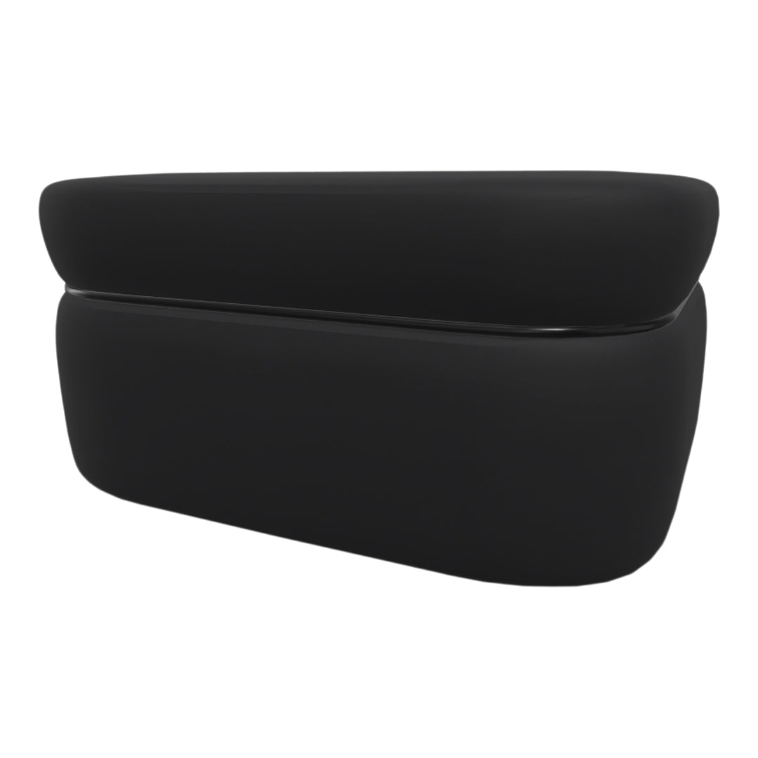 Sleek black storage ottoman with a smooth, matte finish, perfect for modern decor and functional style.