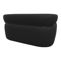 Sleek black storage ottoman with a smooth, matte finish, perfect for modern decor and functional style.
