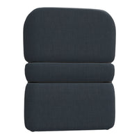 Dark gray upholstered chair with a smooth, textured fabric and minimalist design. Perfect for modern interiors.
