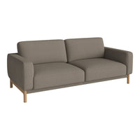 Modern grey sofa with clean lines and a subtle texture, complemented by light wooden legs. Ideal for contemporary decor.