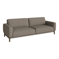Modern gray fabric sofa with a sleek design and clean lines, featuring a minimalist style and neutral color palette.