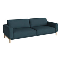 Teal fabric sofa with a minimalist design and subtle texture, featuring natural wood legs. Perfect for modern decor.