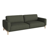 Modern green sofa with a smooth fabric texture and minimalist wooden legs, perfect for contemporary interiors.