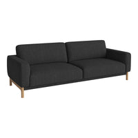 Modern dark gray sofa with a sleek design and wooden legs, featuring a solid color fabric upholstery.