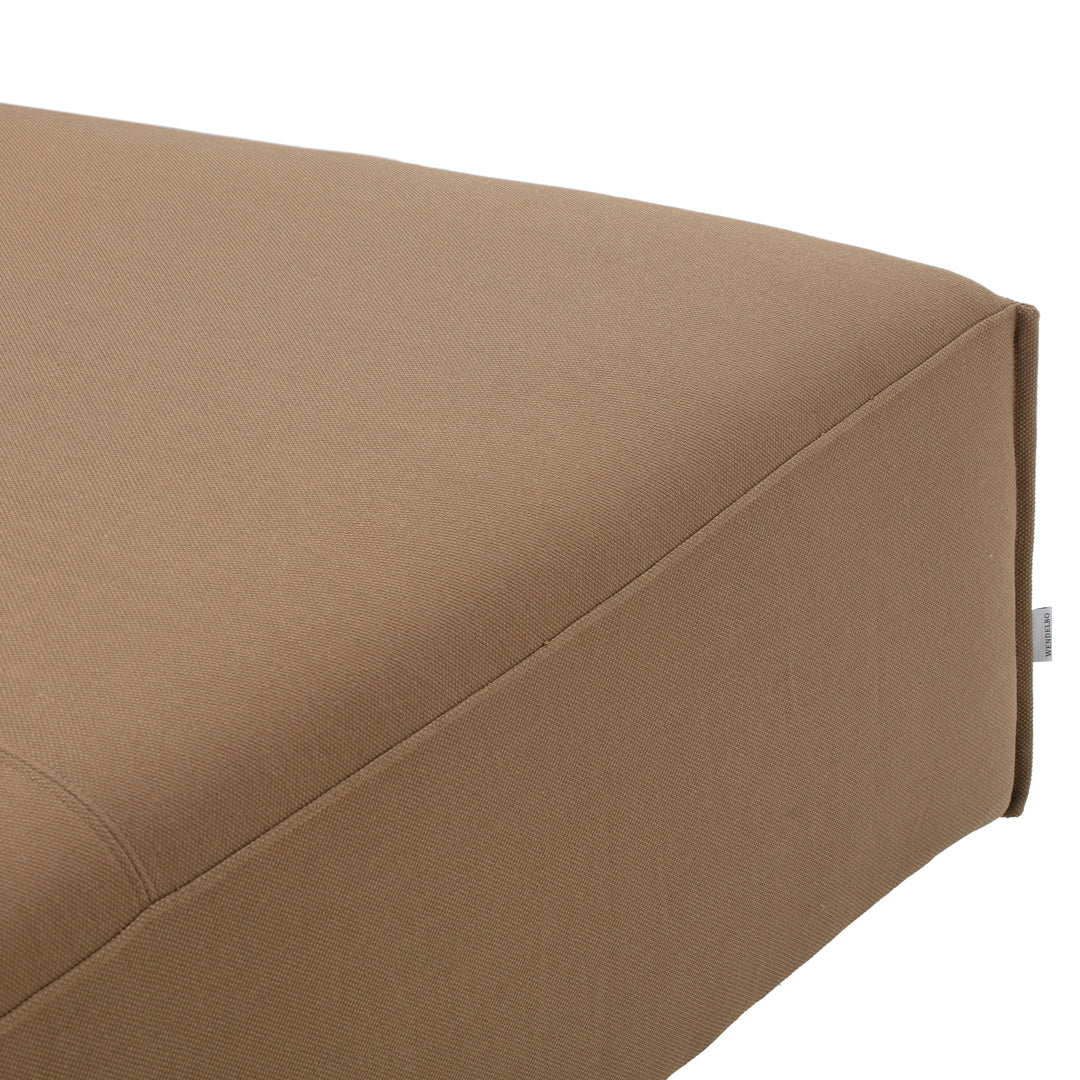 Brown, smooth fabric bed cover with a modern, minimalist design and clean lines. Ideal for contemporary decor.