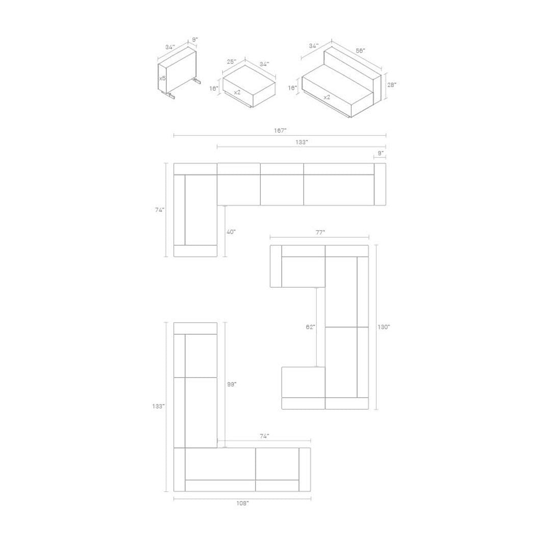 Detailed line drawing of a sectional sofa with a minimalist design in neutral tones. Ideal for modern interiors.