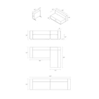 "Blueprint design of a modern sectional sofa in neutral tones and linear patterns."