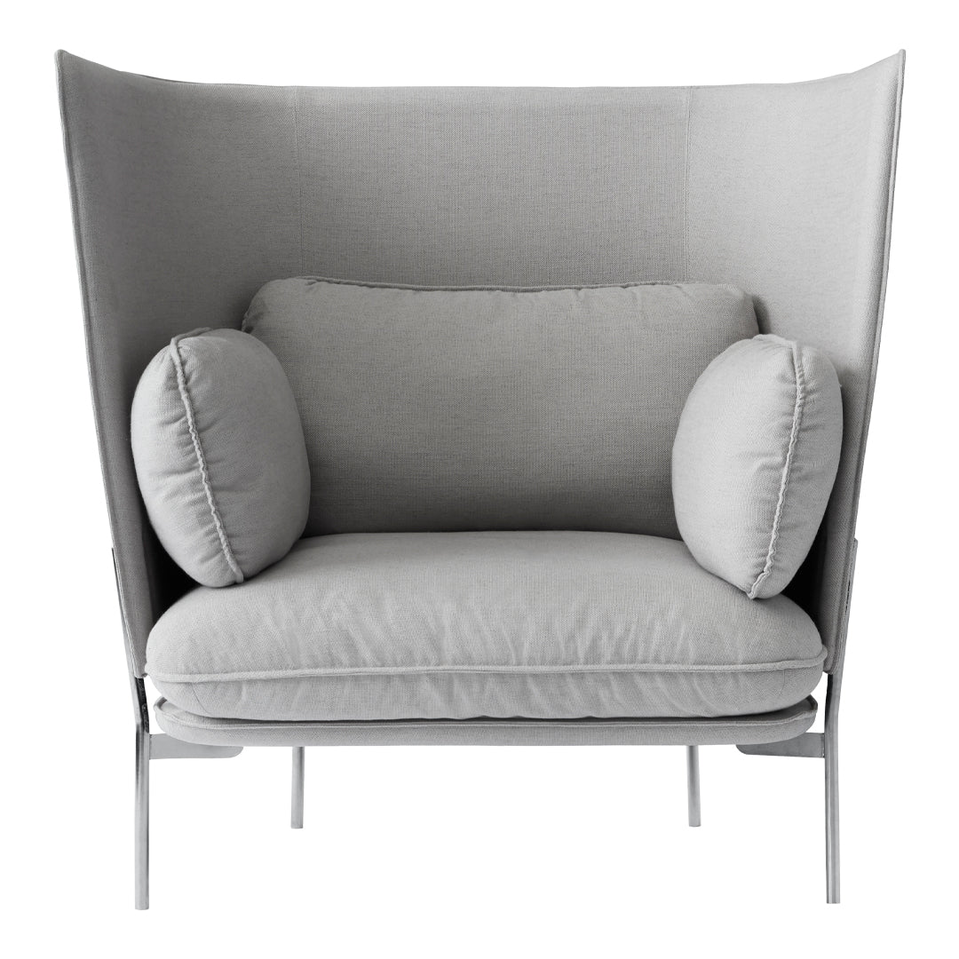 Light gray armchair with smooth fabric, rounded cushions, and a sleek, modern silhouette. Perfect for contemporary decor.