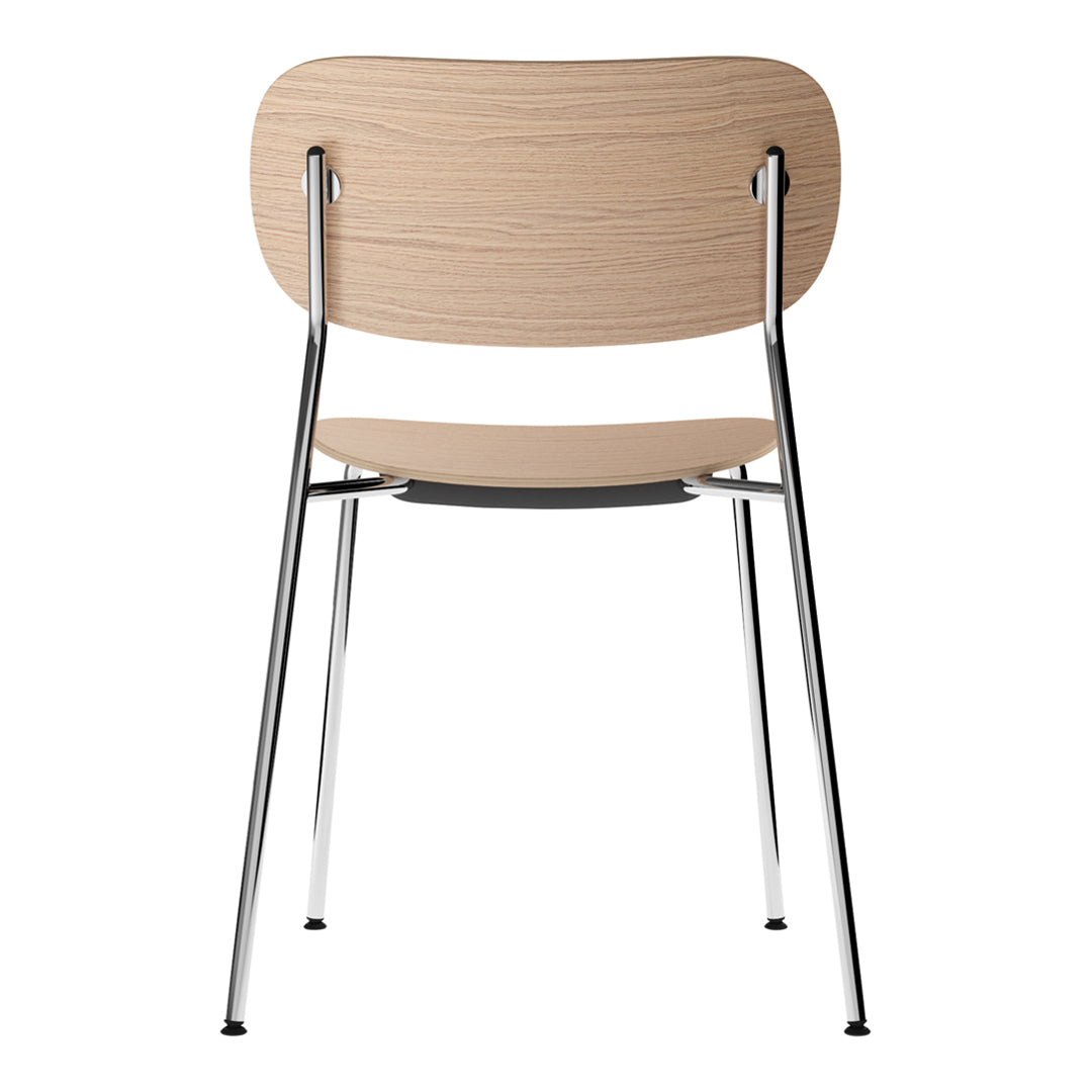 Light wood finish with a smooth grain pattern, complemented by shiny chrome legs for a modern touch.