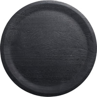 Round black wooden serving tray with a smooth finish and subtle grain patterns. Perfect for chic dining.