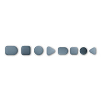 Set of ten geometric shapes in varying shades of blue and gray on a white background.