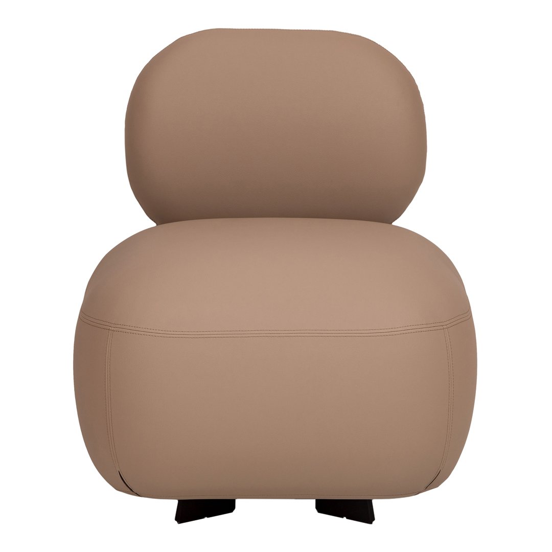 Smooth, rounded chair in warm beige tones with a matte finish, featuring a minimalist design.