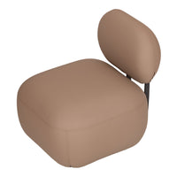 Tan minimalist chair with smooth, rounded edges and a sleek design, perfect for modern decor.