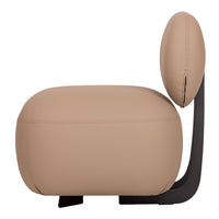Beige modern chair with smooth texture and minimalistic design, complemented by a sleek black metal base.
