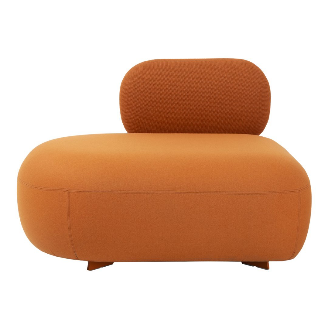 Stylish orange upholstered chair with smooth, rounded shapes and a minimalist design. Perfect for modern interiors.