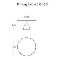 Round dining table design with a minimalist style, featuring a sleek white top and a subtle base pattern.