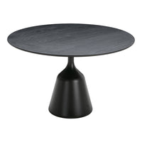 Modern round coffee table in solid black with a smooth, matte finish and sleek, minimalist design.