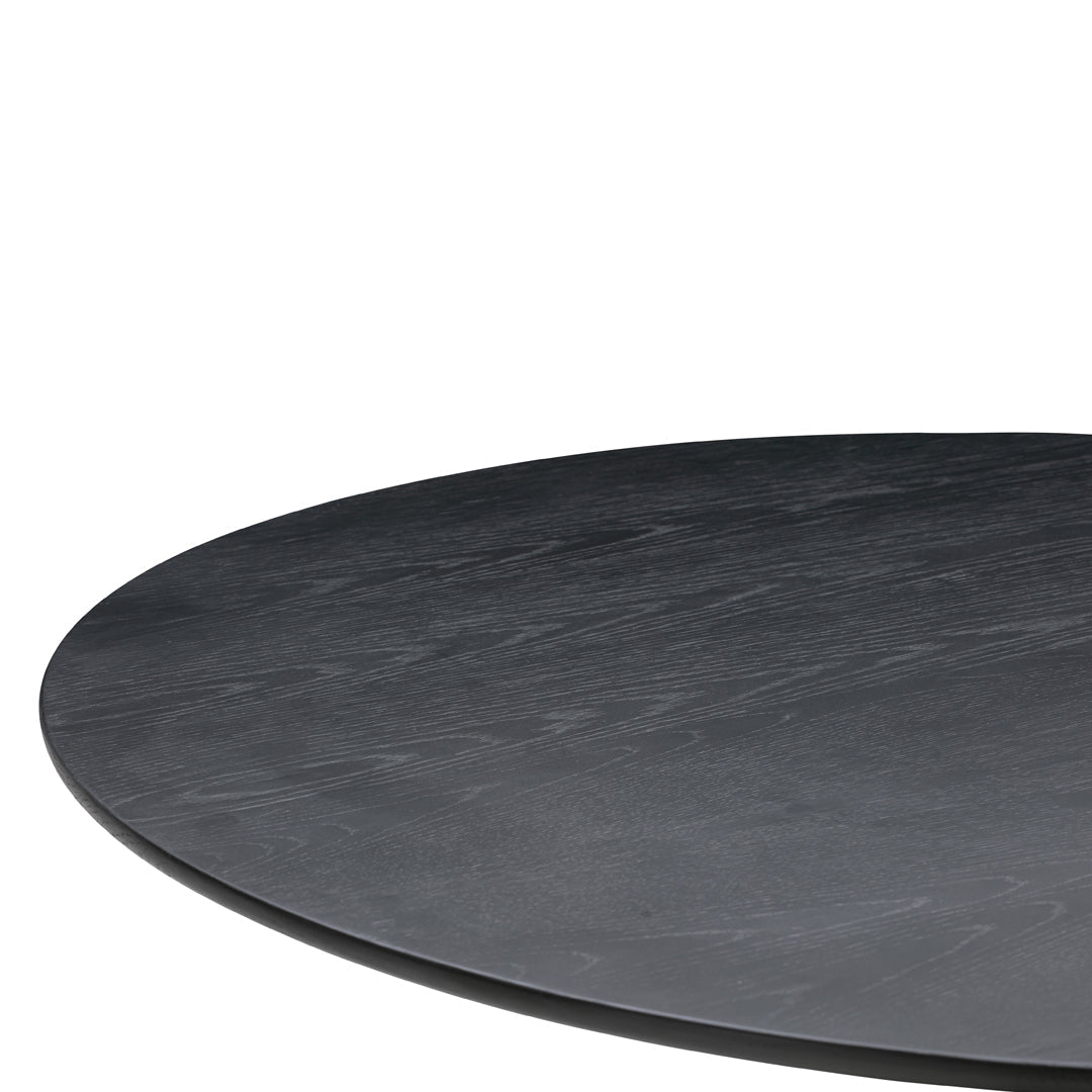 Round black slate table with a smooth, textured surface and subtle gray veining. Perfect for modern decor.
