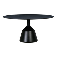 Sleek black round coffee table with a smooth top and a modern conical base, ideal for minimalist decor.