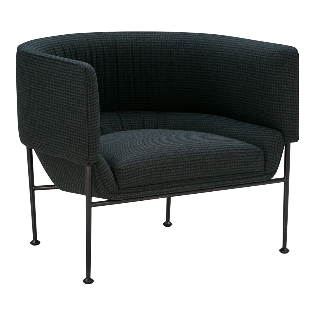 Black textured armchair with curved design and metal legs, perfect for modern home decor.