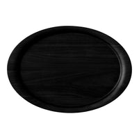 Elegant black oval tray featuring a smooth, glossy finish with a subtle wood grain pattern. Perfect for stylish serving.