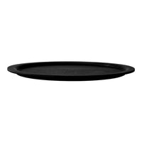 Sleek black round serving tray with a smooth surface and subtle embossed detail. Perfect for modern table decor.