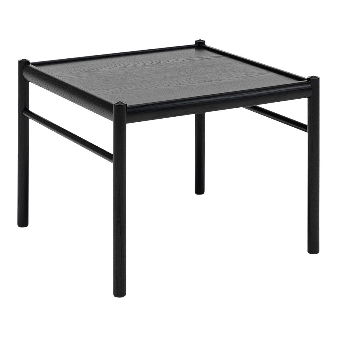 Black square side table with a smooth surface and sleek, minimalist design. Perfect for modern decor.