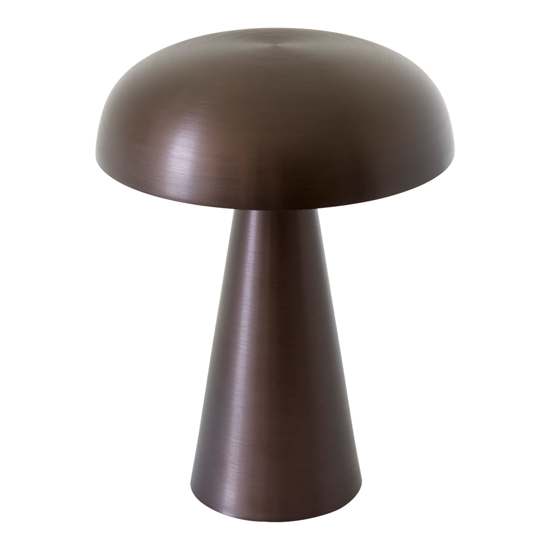 Brown mushroom-shaped lamp with a smooth, matte finish and a minimalist design. Perfect for modern decor.