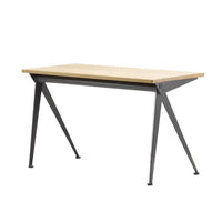 Light wood tabletop with sleek black metal legs, featuring a modern minimalist design. Ideal for contemporary spaces.