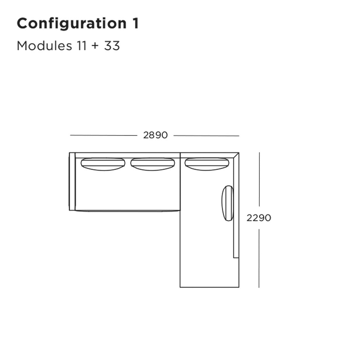 L-shaped modular furniture layout with clean lines; modern design in understated colors for versatile styling.