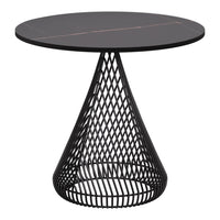 Black wireframe table with a round top featuring a subtle striped pattern. Modern and minimalist design.
