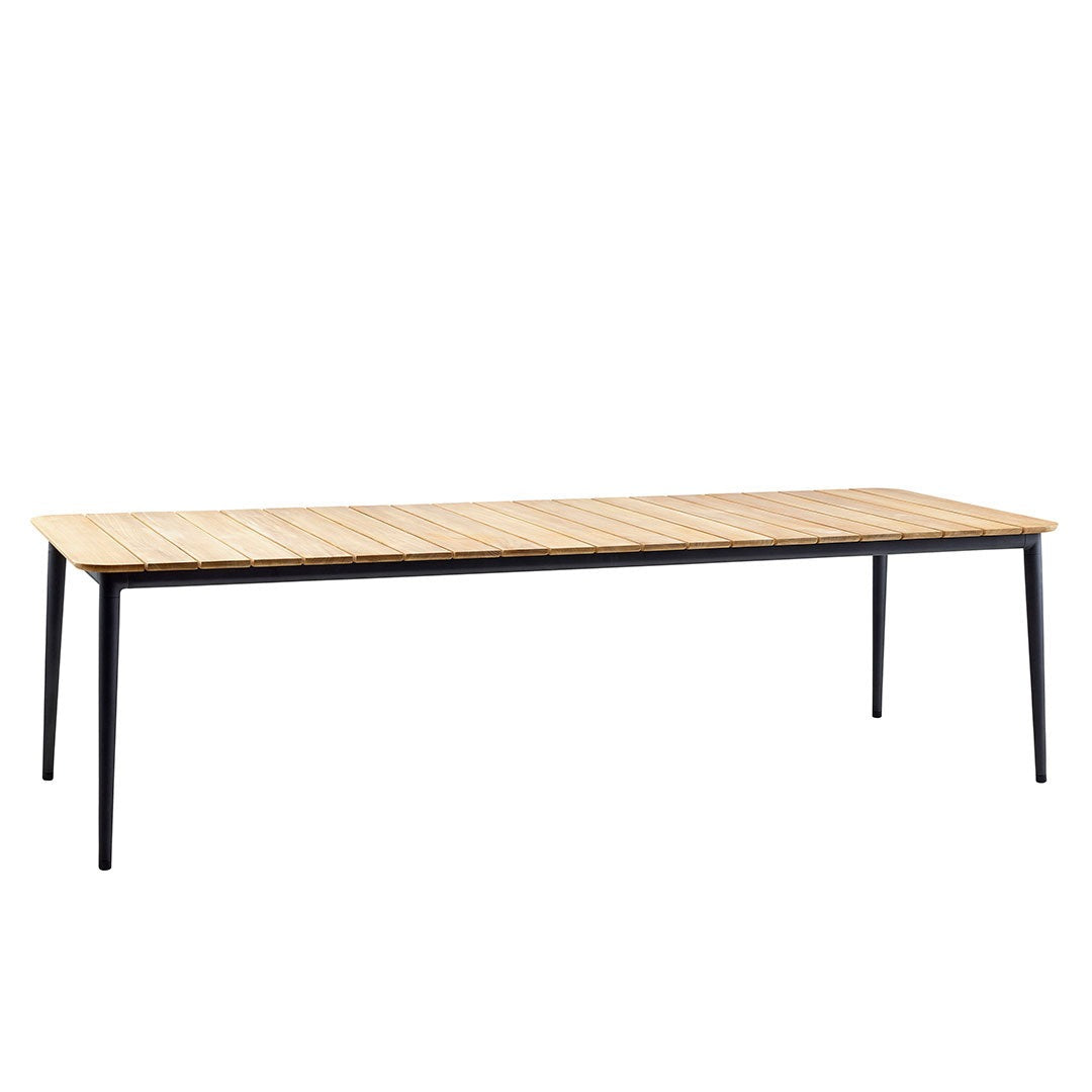 Light wood tabletop with natural grain, complemented by sleek black metal legs for a minimalist, modern look.