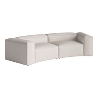 Curved white sofa with a smooth, modern fabric texture, perfect for contemporary living spaces.
