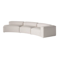 Curved white sectional sofa with sleek, minimalist design and smooth, upholstered surfaces. Perfect for modern interiors.