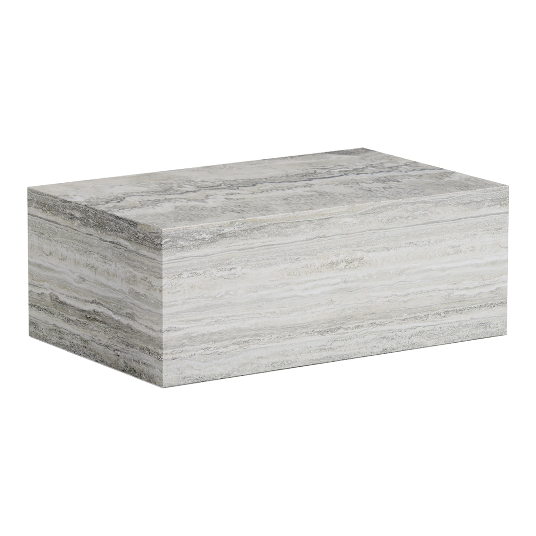 Gray rectangular block with subtle horizontal striations, offering a modern, minimalist design.