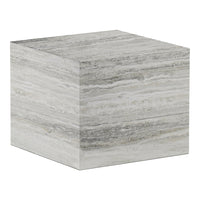 Gray and white striped cube with a smooth, modern finish, perfect for contemporary decor.