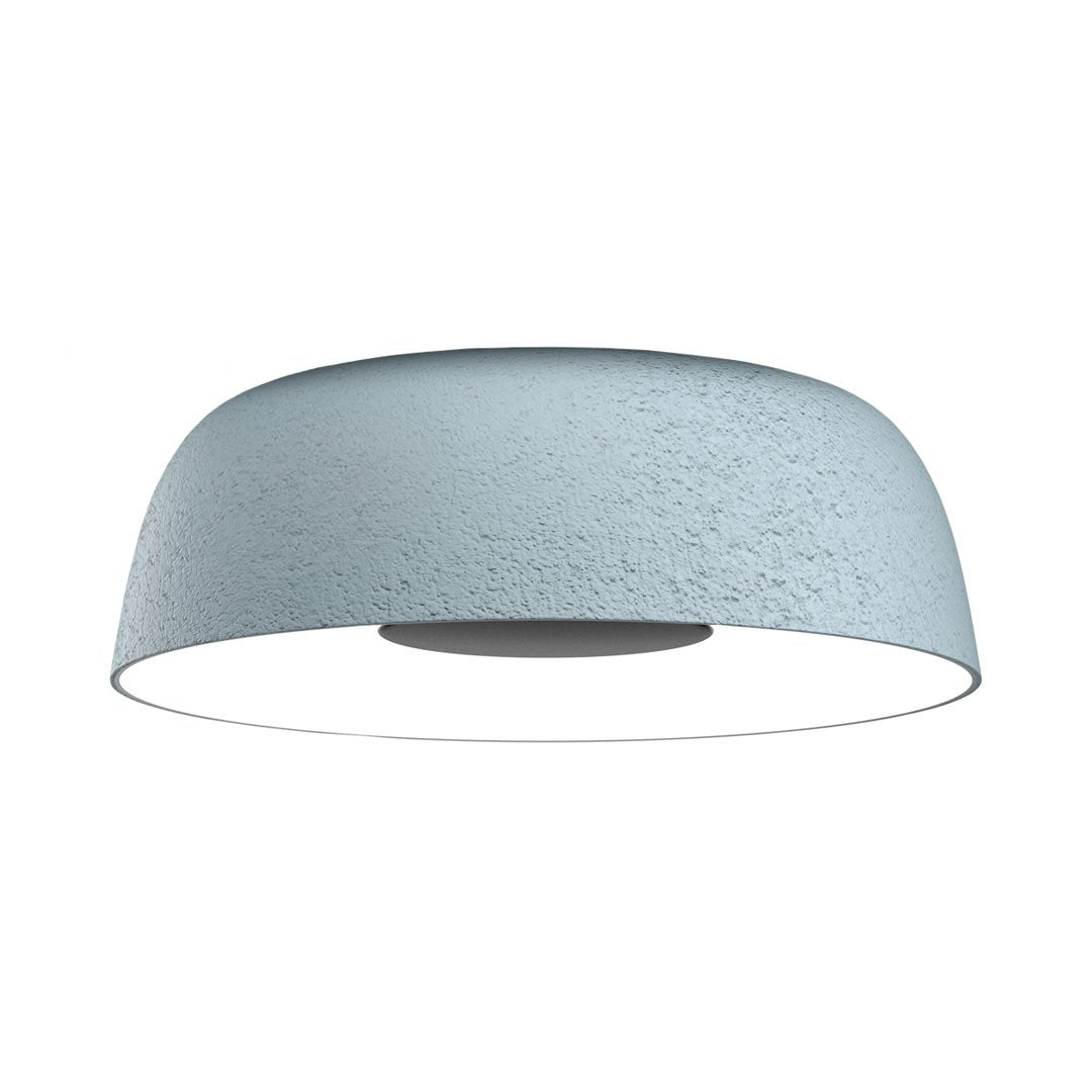 Light blue round ceiling lamp with a textured matte finish, perfect for modern decor.
