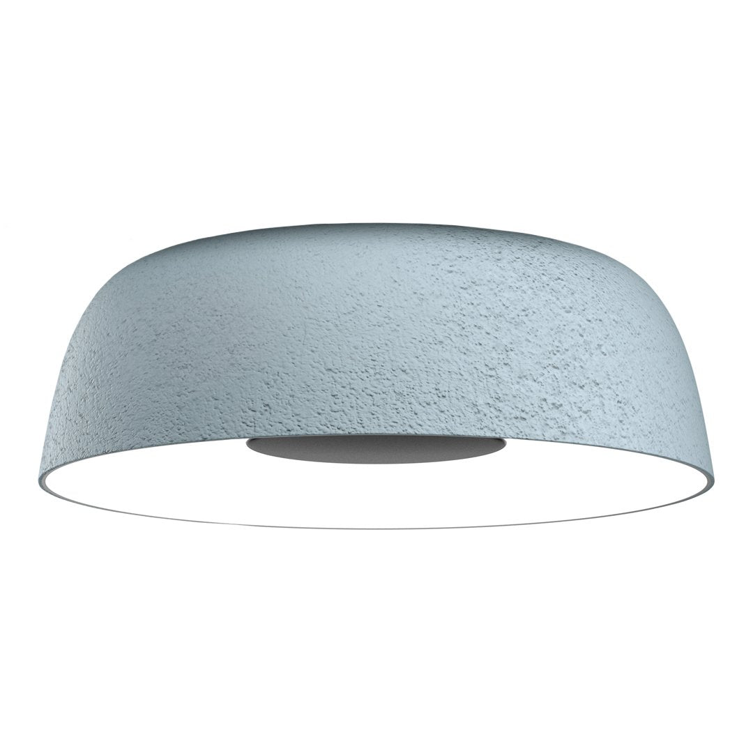Light blue, textured ceiling lamp with a smooth, circular design and subtle matte finish. Ideal for modern decor.