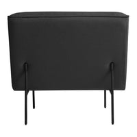 Black fabric storage box with sleek black metal legs, featuring a minimalist design and solid surface.