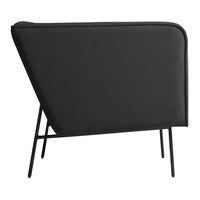 Black modern accent chair with a sleek curved design and minimalist metal legs. Perfect for contemporary decor.