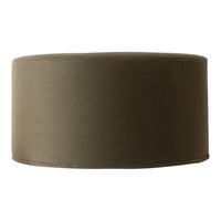 Olive green cylindrical ottoman with a smooth, solid fabric surface and no visible patterns.