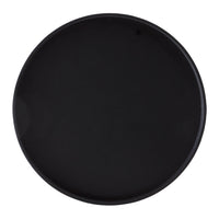 Glossy black round plate with a smooth, sleek surface, perfect for modern dining settings.