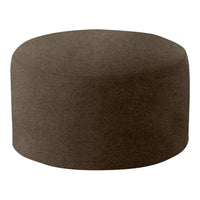 Round brown pouf with a smooth, textured surface, perfect for modern decor. Ideal as a stylish accent piece.