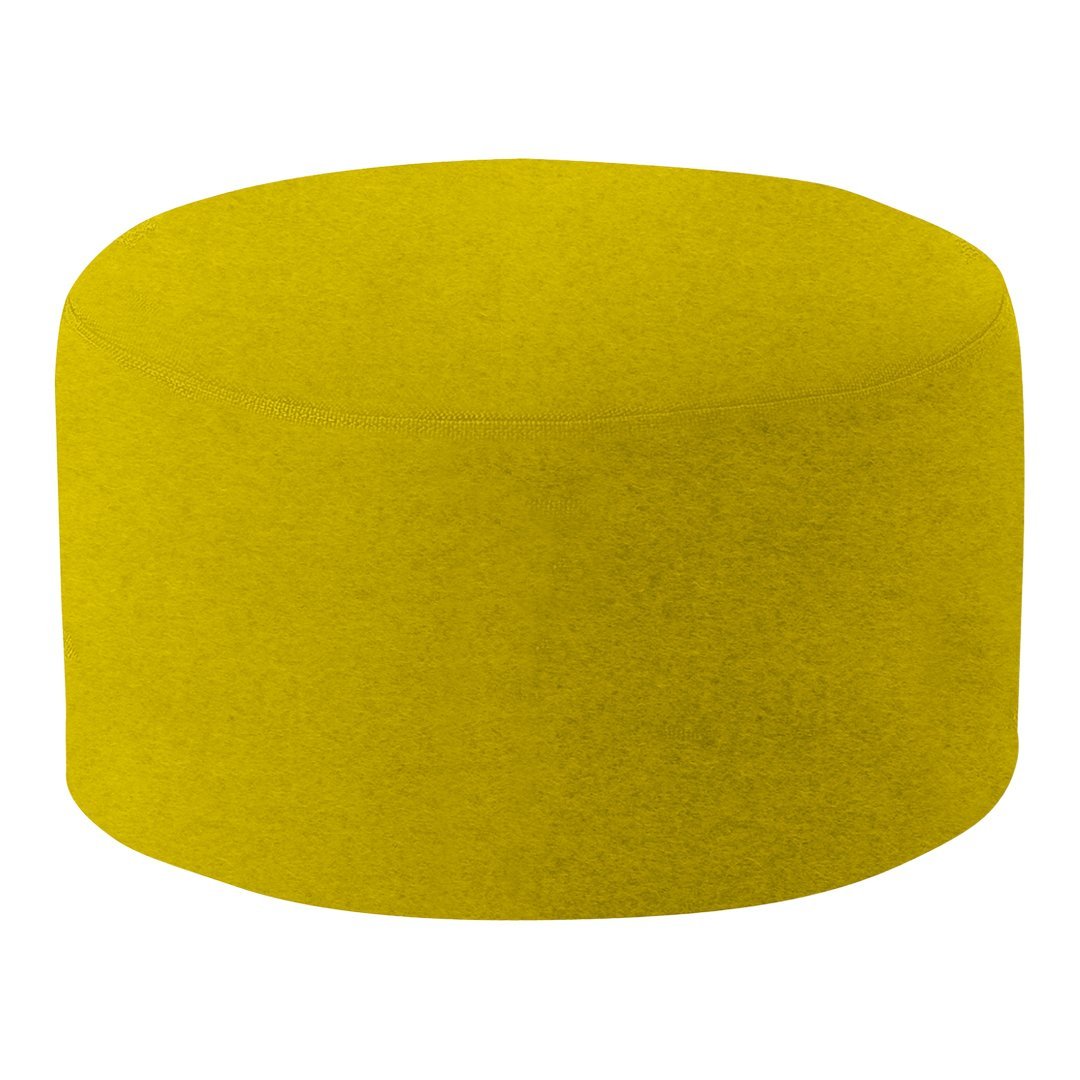 Bright yellow, oval-shaped pouf with a soft, textured surface. Ideal for adding a pop of color to any space.