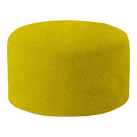 Bright yellow, oval-shaped pouf with a soft, textured surface. Ideal for adding a pop of color to any space.