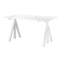 White desk with a sleek, minimalist design and sturdy, geometric legs. Perfect for modern home offices.
