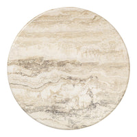 Round marble rug featuring soft beige and cream swirls with subtle gray veining for an elegant look.