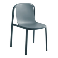 Sleek gray chair with a smooth surface and curved backrest; modern design blends minimalism and functionality.