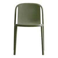 Olive green modern chair with a sleek, minimalist design and smooth, solid finish. Perfect for contemporary spaces.