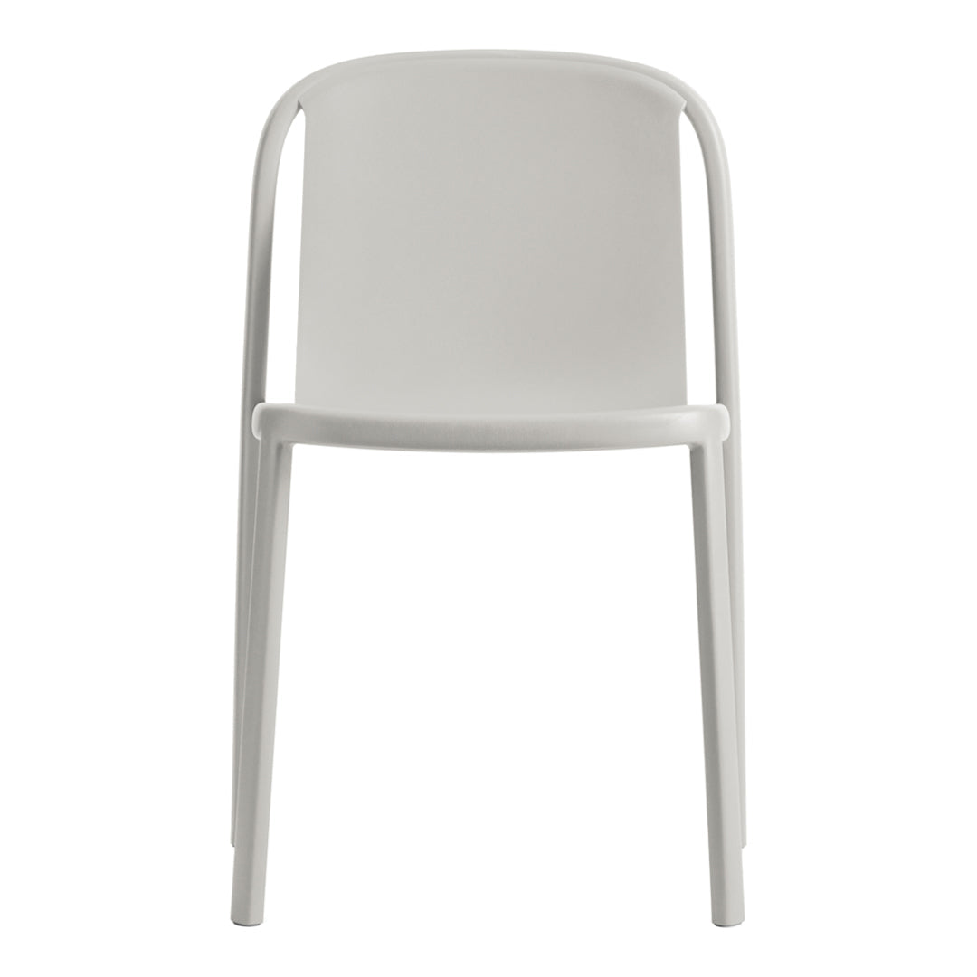 Modern white chair with a sleek, minimalist design and smooth finish, perfect for contemporary spaces.